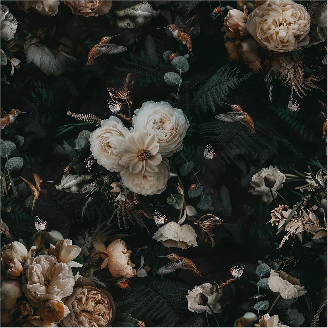 Floralplus Peel and Stick Wallpaper Removable Dark Floral Wallpaper 17.5 x 393 in Renter Friendly Wallpapers for Bedroom Accent Wall Black Floral Contact Paper Flower Wall Mural