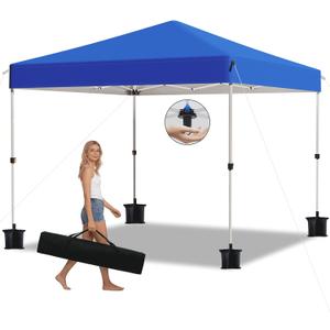 10x10 Pop Up Canopy Tent,Outdoor Canopy with One Push Setup,Easy Up Canopy with 3 Adjustable Height,4 Sandbags, UPF 50+ Event Shelter Tents for Parties,Camping,Market,Patio(Blue)