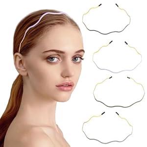 QIXCOZTI Elegant 4 Pack Gold Metal Thin Hairbands. Elastic Hair Bands for Teens & Women Ideal For Parties And Special Occasions (1 blue 1 purple 1 green 1 grey)