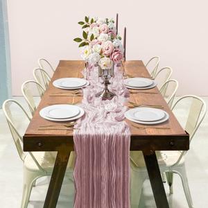 2 x Dusty Pink Easter Cheesecloth Table Runner 10FT Boho Cheese Cloth Table Runner for Baby Shower Wedding Bridal Decorations 35*120 Inch Long Gauze Table Runners for Birthday Garden Party