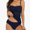 Women's Twist Front Bandeau Tankini Set Two Pieces Ruched Tummy Control Suimsuit with Mid Waist Briefs XL