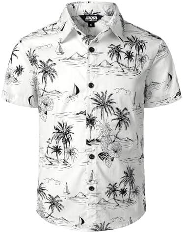 JOGAL Boy's Hawaiian Shirt Floral Short Sleeve Button Down Shirt Summer Beach Shirts Size 8