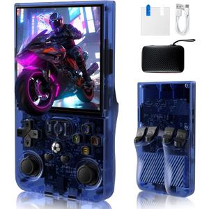 2025 New Upgrade R36MAX Handheld Game Console, Built-in 4000mAh Battery, 4K HD 4" IPS Glass Screen, Supports 18000+ Classic Games, Linux-Based Retro Gaming Console(Blue)