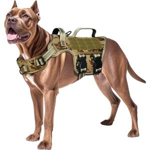 Dog Harness for Large Dogs Heavy Duty, No Pull Tactical Dog Harness with Molle System, Easy On and Off Service Dog Vest, Breathable Padded, Adjustable Reflective Pet Vest for Walking Hiking Training, XL(Neck:21-32",Chest:26-39"),75-135 lbs, Desert Camo