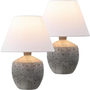 JONATHAN Y 18" Antique Gray Modern Concrete Effect Table Lamp Set of 2, Scandinavian Bedside Lamps for Bedroom Living Room, White Linen Shade, LED Bulbs Included JYL5606A-SET2