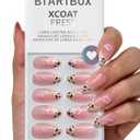 BTArtbox Press On Nails Almond- Wild Bloomery, Lamp-Curable 4-Week Wear Pink Leopard French Tip Press On Nails with Glue and Adhesive Tabs, Easy-to-Apply in 15 Sizes - 30 Nails All-in-One Kit