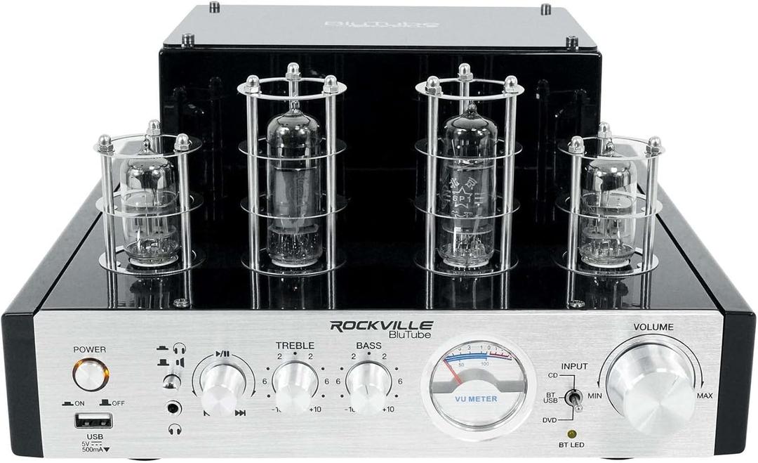 Rockville BluTube 70W Tube Amplifier Stereo Receiver, Bluetooth, EDR, Compact Design, Warm Sound, for Home Audio Enthusiasts