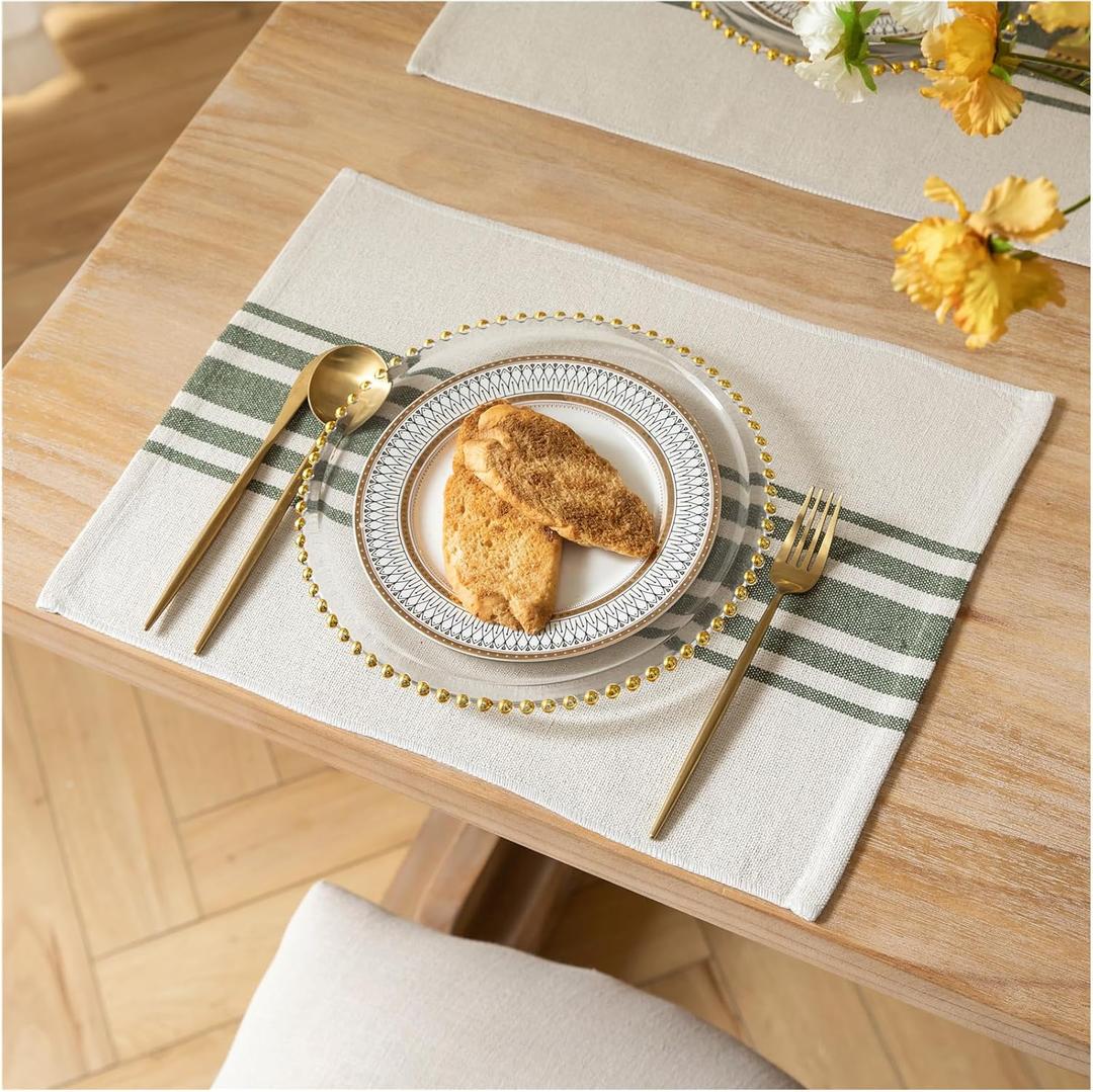Placemats Set of 6 for Dining Table, Woven Cloth Place Mats for Kitchen Tabletop Dcor, Handcrafted Machine Washable Cotton Table mats 13 x 19 Inch, Green and Beige Placemats Set of 6 for Dining Table, Woven Cloth Place Mats for Kitchen Tabletop Dcor, Handcrafted Machine Washable Cotton Table mats 13 x 19 Inch, Green and Beige