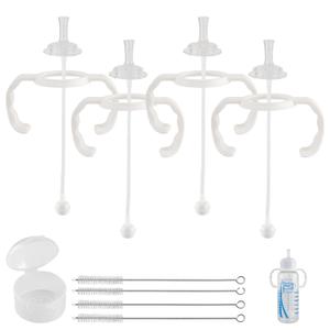Straw Cup Conversion Kit for Dr Browns Narrow and Narrow Glass Baby Bottles, Spill-Proof Transition Kit with Silicone Straw Nipple, Weighted Straw, Handle, 4 Pack, 6m+