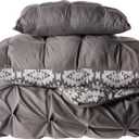 Chic Home 3 Piece Zissel Pleated Pintuck and Printed Reversible with Elephant Embroidered Pillow Twin Duvet Cover Set Grey