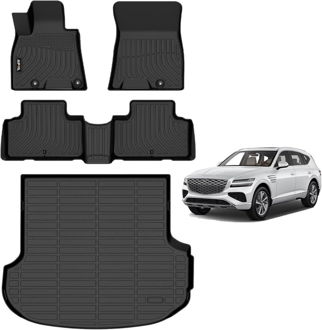 AIPOIL Floor Mats & Cargo Liner Set for 2021-2025 Genesis GV80 (Only fit 5 Seats) All Weather Protection TPE Anti-Slip Automotive Full Set Custom Car Mats Accessories - Black