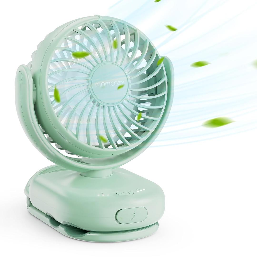 Momcozy Portable Fan with Clip | 4-Speed Mini-Fan for Carrier | Personal Fans Ultra Lighter 0.26lb | Gaps 4.5mm | Handheld Cooling | Rechargeable Rotate for Diaper Backpack/Stroller/Carrier/Chair (Green)