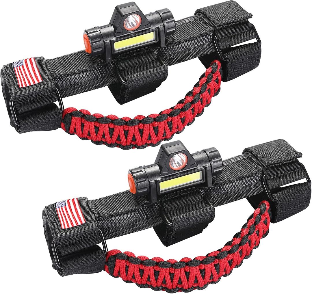 Sukemichi Roll Bar Grab Handles with Light for Jeep Wrangler TJ JK JL,Red