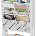 BYFU 5-Tier Movable Bookshelf Cart, Rolling File Paper Storage Organizer Mobile Bookcase with Wheels for Home Office Study Classroom, White