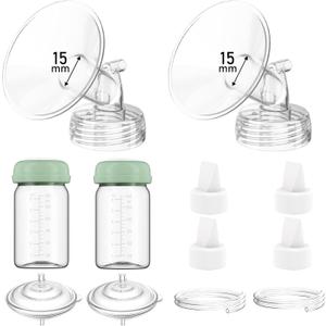 Breast Pump Parts Compatible with Spectra S1/S2/9 Plus/Synergy Gold, Full Set Replacement Parts for Spectra Include 15mm Flange, Duckbill Valve, Backflow Protector, Tubing, Bottle, Not Original Parts