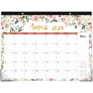 2024-2025 Desk Calendar - Large Desk Calendar 2024-2025, JUL 2024 - DEC 2025, 22" x 17", Large Ruled Blocks, 2 Corner Protectors & 2 Hanging Hooks, Floral Design