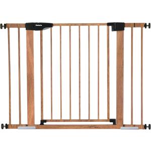 Mom's Choice Award Winner-BABELIO 26-40" Metal Baby Gate with Wood Pattern, PressGuard C5 Easy Install Pressure Mounted Dog Gate for Stairs and Doorways, with Wall Protectors and Extension Kits