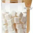 Glass Sugar Container with Spoon - 1 Pack 15oz Glass Jars with Bamboo Lid and Spoon, Bamboo Lid Storage Jar Containers for Coffee Beans, Spice, Brown Sugar, Tea, Flour, Nuts, Candy, Salts and More