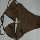 GORGLITTER Women's High Waisted Thong Bikini Set Halter Triangle Tie Back Swimsuit Bathing Suit (Brown, S)
