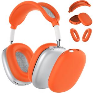 Silicone Case Cover for AirPods Max Headphones,Ear Pad Case Cover/Ear Cups Cover/Headband Cover for AirPods Max (USB-C/Lightning)(2024/2020),Accessories Silicone Protector for Apple AirPods Max,Orange (Orange-M)