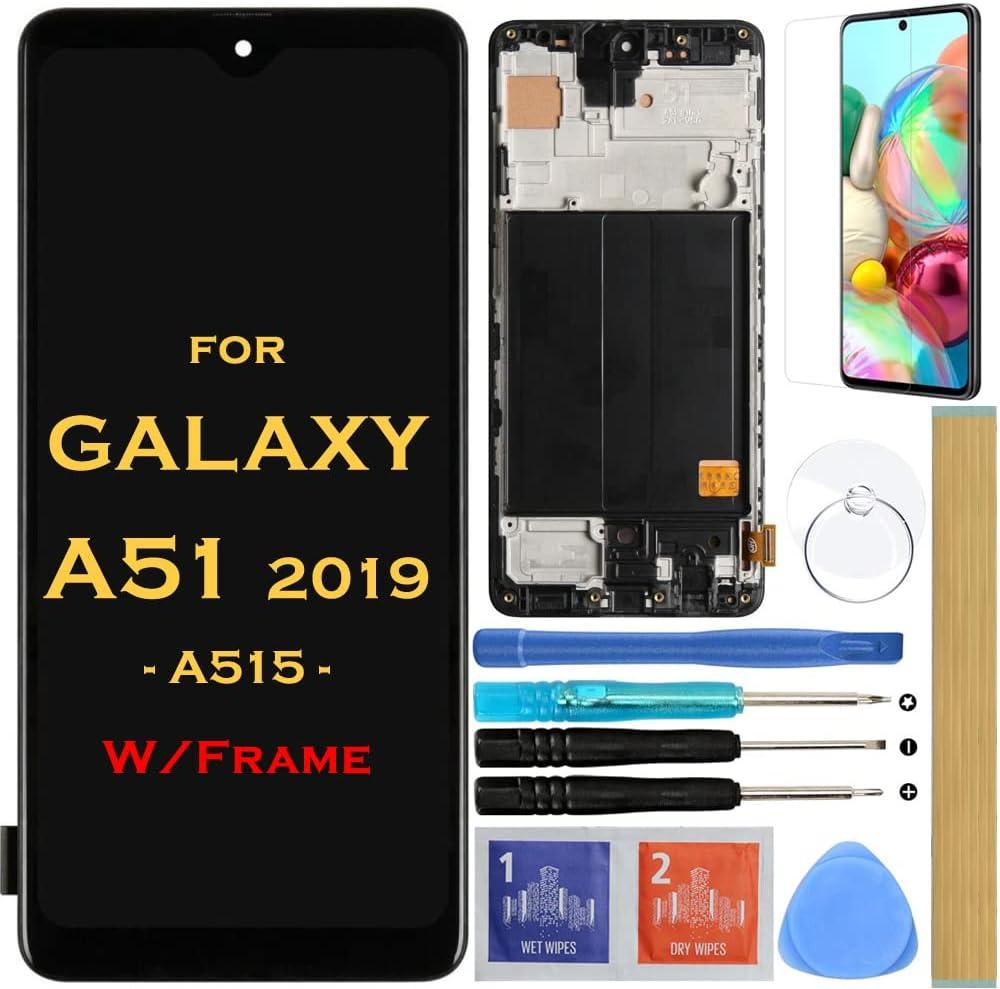 Screen Replacement LCD Display Touch Digitizer Assembly with Frame for Samsung Galaxy A51 2019 SM-A515 A515F A515U 6.5" (Black with Frame)