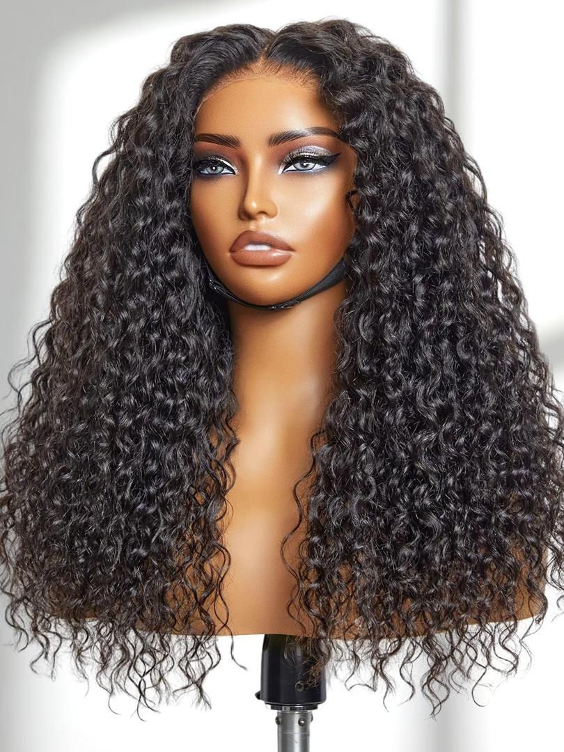 LUVME HAIR All-Day Comfort Water Wave 5X5 Lace Front Wigs Human Hair Curly Hair glueless wigs human hair pre plucked pre cut long black wig lace closure wigs frontal wigs human hair (18 Inch)