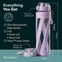 Pandaloo® Orbit 32 oz Glass Water Bottle with 2 Leak-Proof Lids (Straw & Spout), Wide Mouth, Borosilicate Glass, BPA-Free, Cup Holder Friendly for Gym, Work, Travel & Daily Hydration- Lilac Rhapsody