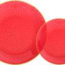 SUT 36Pcs Red Plastic Plates, Hammered Plates Disposable Heavy Duty, Red Disposable Plates With Gold Rim, Fancy Plastic plates Include 18 Dinner plate and 18 Dessert plate for Wedding