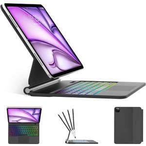 BORIYUAN Magic Keyboard Case for iPad Air 13 (M3 2025, M2 2024) and iPad Pro 12.9 (6th/5th/4th/3rd Gen), Magnetic Keyboard Case with Trackpad, Floating Cantilever Stand, Rainbow Backlit