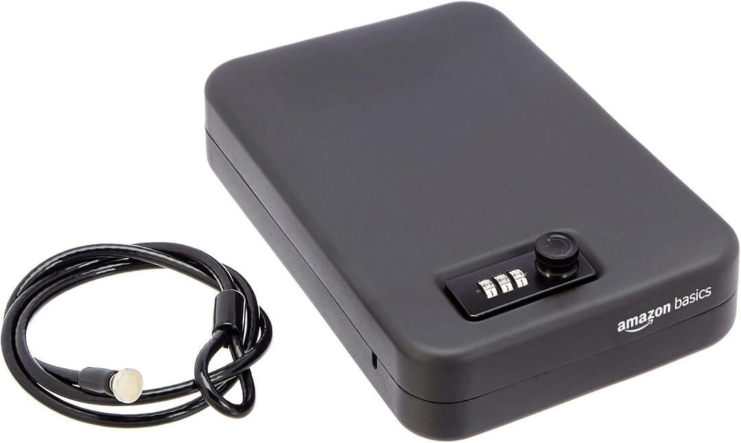 Amazon Basics Portable Security Case Lock Box Safe with Combination Lock for Documents, Valuables, Personal Items, Dorm Room, Home, Large, Black