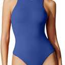 IUGA Bodysuits for Women Tummy Control Sleeveless Bodysuit Racerback Halter Body suits Tank Top, Large