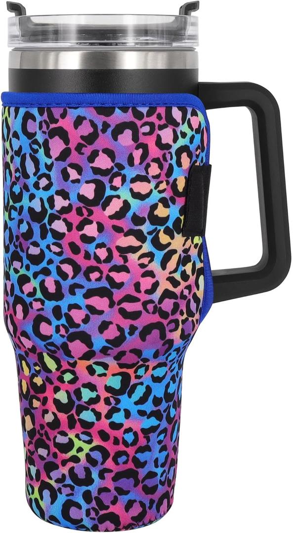 Reusable Neoprene Insulated Sleeves Cup Holder Idea for 40oz Tumbler Cup with Handle(Only Cup Sleeves)(Blue Cheetah)