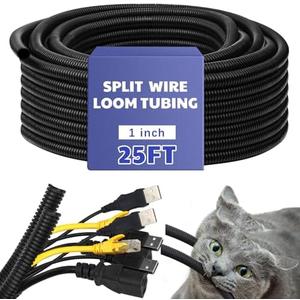 Kanayu Split Flame Retardant Wire Loom High Temperature Cable Conduit Split Cable Sleeves Loom Tubing Auto Wire Conduit for Industrial Electrical Automotive Marine(1''-25 ft, Black)