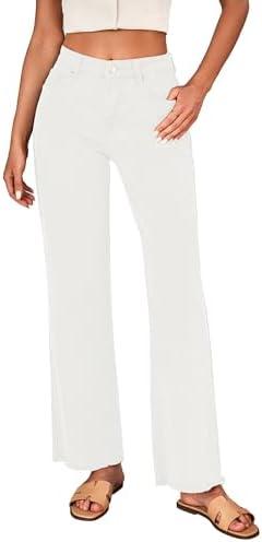 LookbookStore Wide Leg Jeans for Women Trendy High Waisted Straight Leg Frayed Hem Baggy Stretchy Denim Trousers Pants Small 