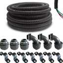 (1/2" Dia * 25 Feet) Yariwiz Black Special Extra Flexible Electrical Conduit Liquid Tight PVC Conduit Kit with 3 PCS Coupling, 3 PCS Elbow and 7 PCS Strap, Sealtight Seal Flex Liquidtight Wire