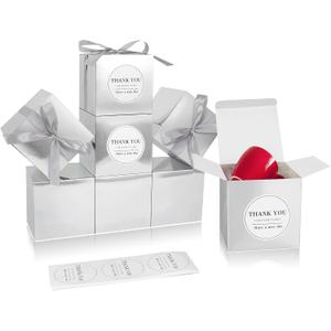COTOPHER Small Gift Boxes 60 Pack 4x4x4 inches Silver Gift Boxes with Lids for Gifts, Crafting, Wedding Party Favor, Cupcake Boxes, Candy, Bridesmaids Proposal Box with Ribbons and Stickers (Metallic