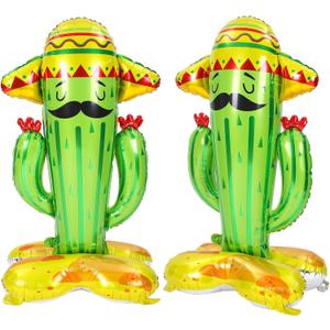 Hungdao 2 Pack Inflatable 50" Cactus Toy Mexican Fiesta Themed Party Decorations, Cinco De Mayo Prop, Wearing Sombreros Cactus Decor for Mexican Taco Party Hawaiian Themed Party Supplies