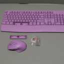 MEETION Wireless Keyboard and Mouse, Full-Sized Cordless Keyboard with Wrist Rest and 3 DPI Adjustable Mouse, 2.4G Wireless, Purple, for PC/Computer/Laptop/Windows/Mac