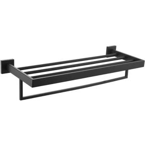 Towel Rack Towel Rail Towel Rack with Bar Hotel Rail Shelf Wall-Mounted Double-Layer Towel Holder for Bathroom Kitchen Towel Bar Towel Holder/Schwarz/60 * 22 * 13Cm