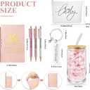 SiliFine Pink 7 Pcs Boss Gift Sets for Women Her Lady, Best Boss Appreciation Gift 16 oz Glass Cup Lady Makeup Bag Keychain A6 Notepad Ballpoints Pen for Female Leader Manager
