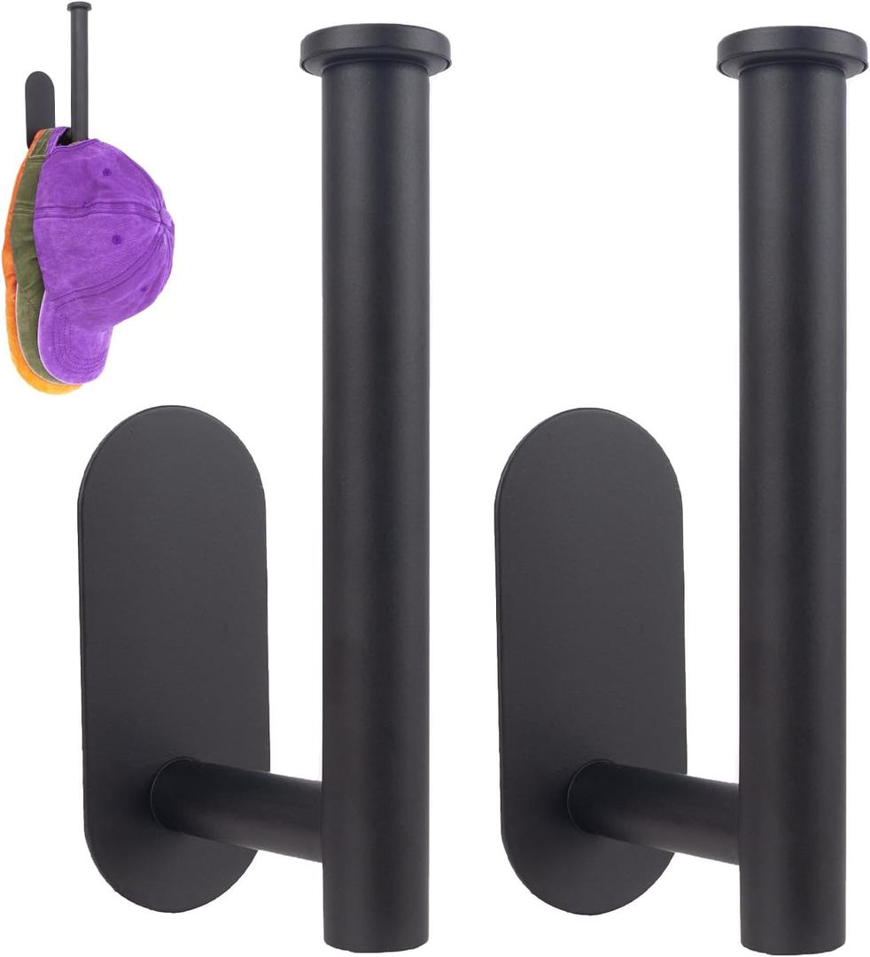 Hat Racks for Baseball Caps, 4 Pack Stainless Steel Adhesive Hat Hanger Hooks Holder for Wall, Multi-Function Hat Storage Organizer Hanger, Hat Hooks Wall Mount for Closet Bedroom Storage, Black