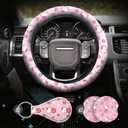 Kitty Accessories Car, Strawberry Pink Hello Cat Wheel Cover, Y2K Car Accessories, Girly Steering Wheel Cover, Universal Fit 14.5-15 inch Auto SUV Vans Trucks, Anti-Slip and Sweat Absorption