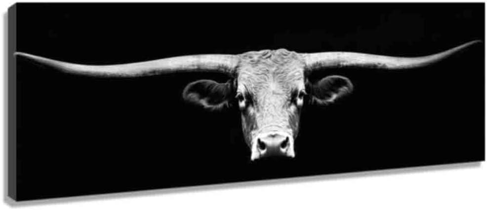 QIXIANG Longhorn Cow Canvas Wall Art Large Western Cattle Painting Farmhouse Animals Cow with Big Horns Picture Prints Home Decor (black,8W x24L)