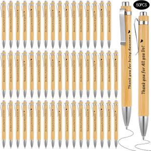 50 PCS Bamboo Pens Bulk Wooden Bamboo Pens Engraving Wooden Ballpoint Pen Gift Pen Bulk (Inscribed with text)