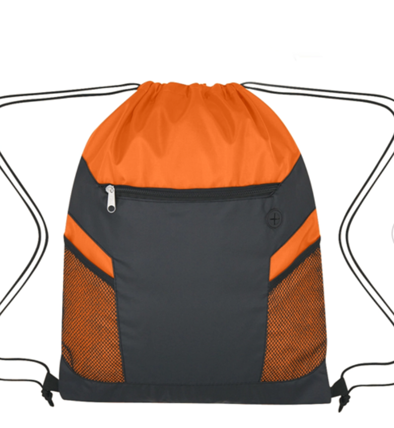 12-Pack Ripstop Drawstring Backpack – Durable Lightweight Gym, Sports, and Travel Bags – Black & Orange