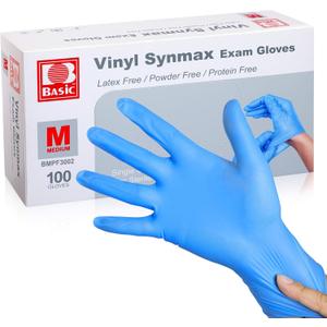 Synthetic Vinyl Exam Gloves - Latex-Free & Powder-Free - Medium, BMPF-3002(Box of 100) Blue