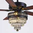 Asyko Crystal Ceiling Fan Fandelier with Lights - Modern Black Chandelier Fans with Remote ControlNoiseless AC Motor, Retro/Farmhouse Lighting, Dining Room Living Room (52"