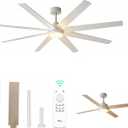 TCL 72 Inch Large Ceiling Fans with Lights and Remote, Indoor/Outdoor Modern Ceiling Fan,8 Blades 6 Speed Reversible Quiet DC Motor, for Living Room Patio Garage High Ceiling (white, 72)