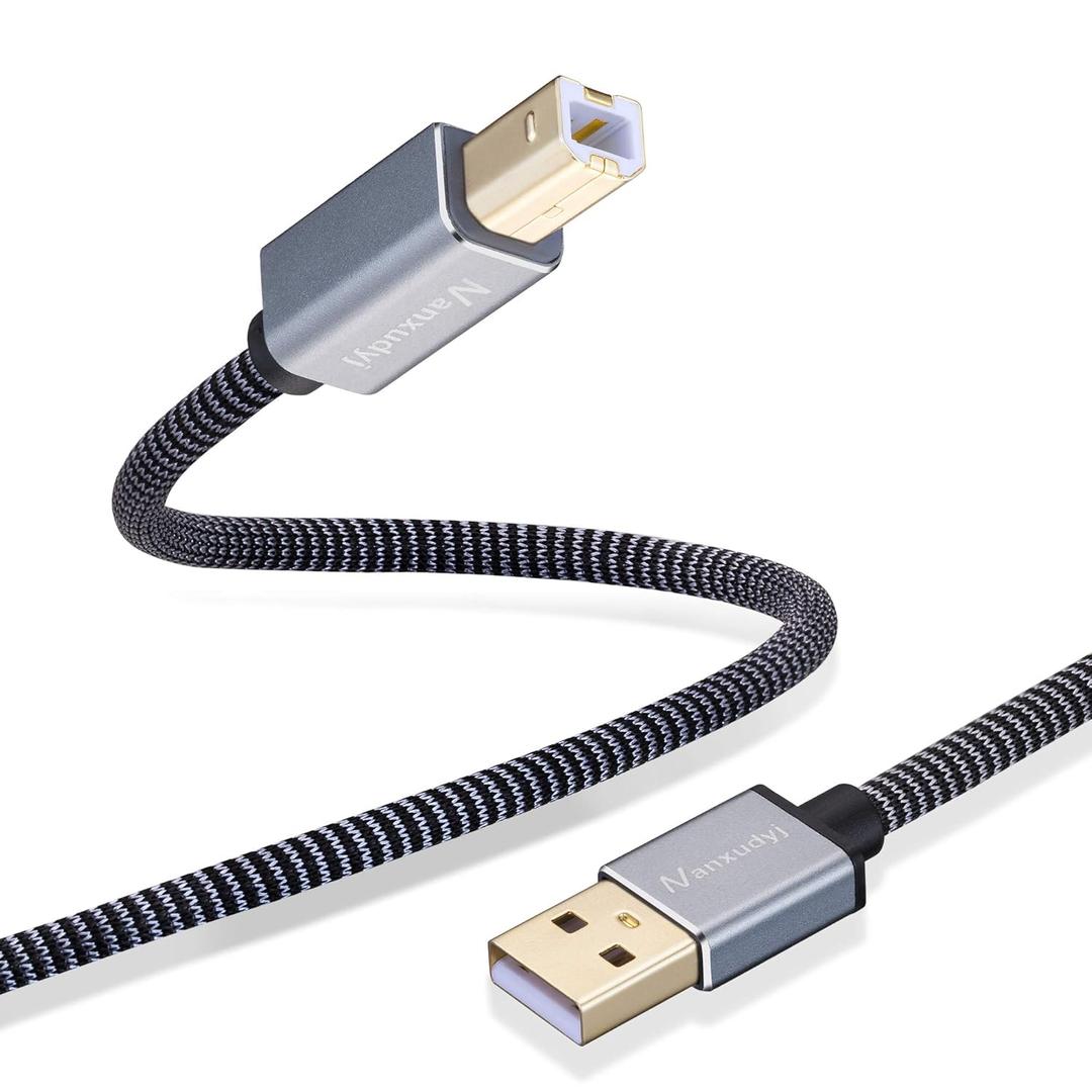 Printer Cable 1ft,USB 2.0 Type A Male to B Male Braid Cables Scanner Cord High Speed USB Printer Cable Compatible with HP,Canon, Dell,Lexmark, Xerox, Samsung and More