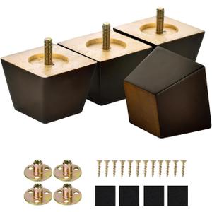2 Inches Furniture Feet for Couch Sofa Set of 4, Replacement Furniture Legs Square Wood Legs M8 Bolt Predrilled (Espresso)